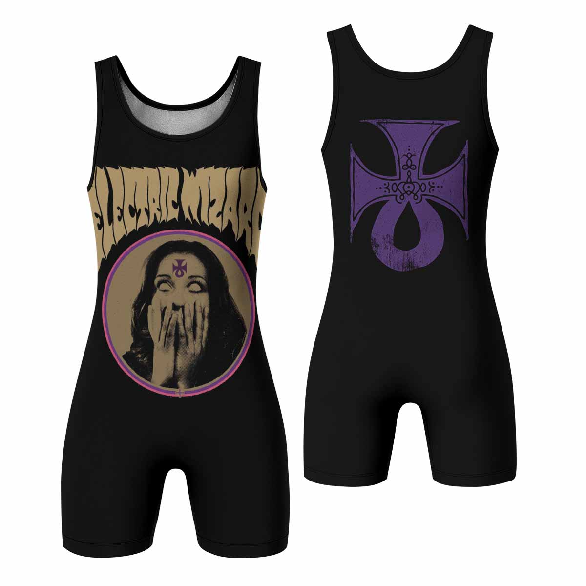 Electric Wizard Let Us Prey Wrestling Singlet - front and back view