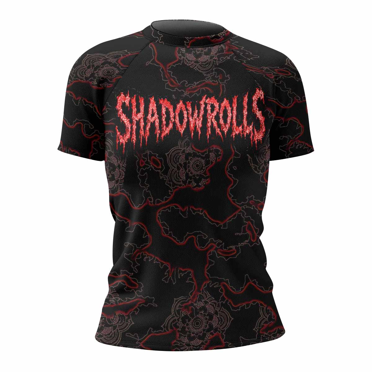 Crimson Hollow Skull Women's Rash Guard Short Sleeve - front view mockup