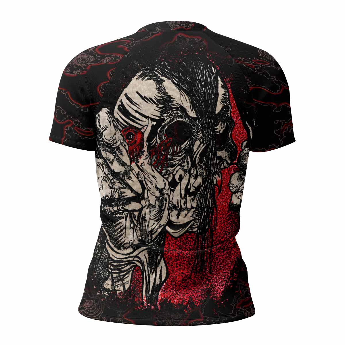 Crimson Hollow Skull Women's Rash Guard Short Sleeve - back view mockup