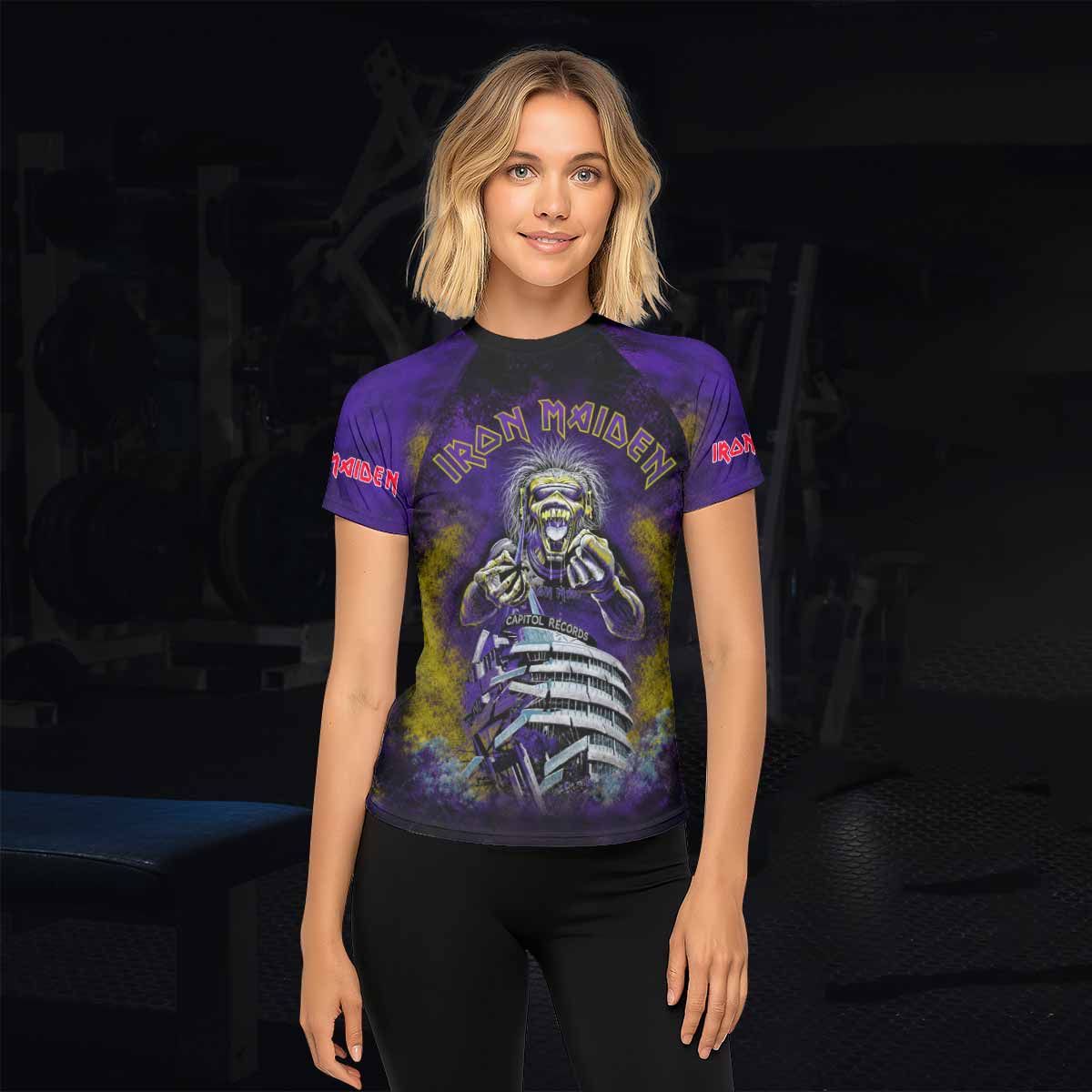 Iron Maiden Capitol Chaos Eddie Women's Rash Guard Short Sleeve - lifestyle view