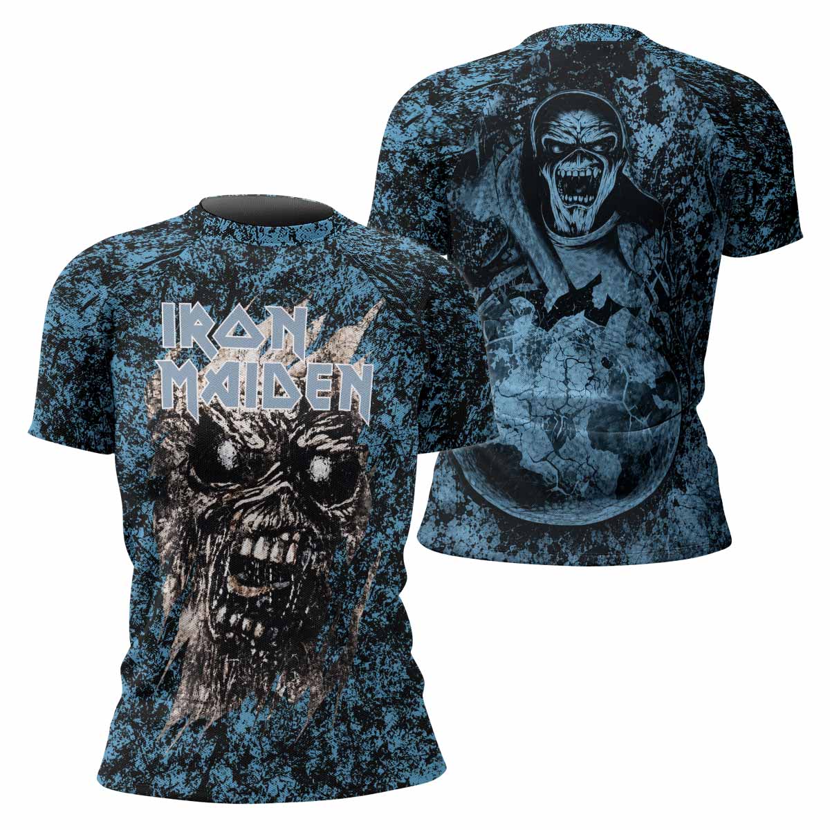 Iron Maiden Fear Reaper Eddie Women's Rash Guard Short Sleeve - front and back view