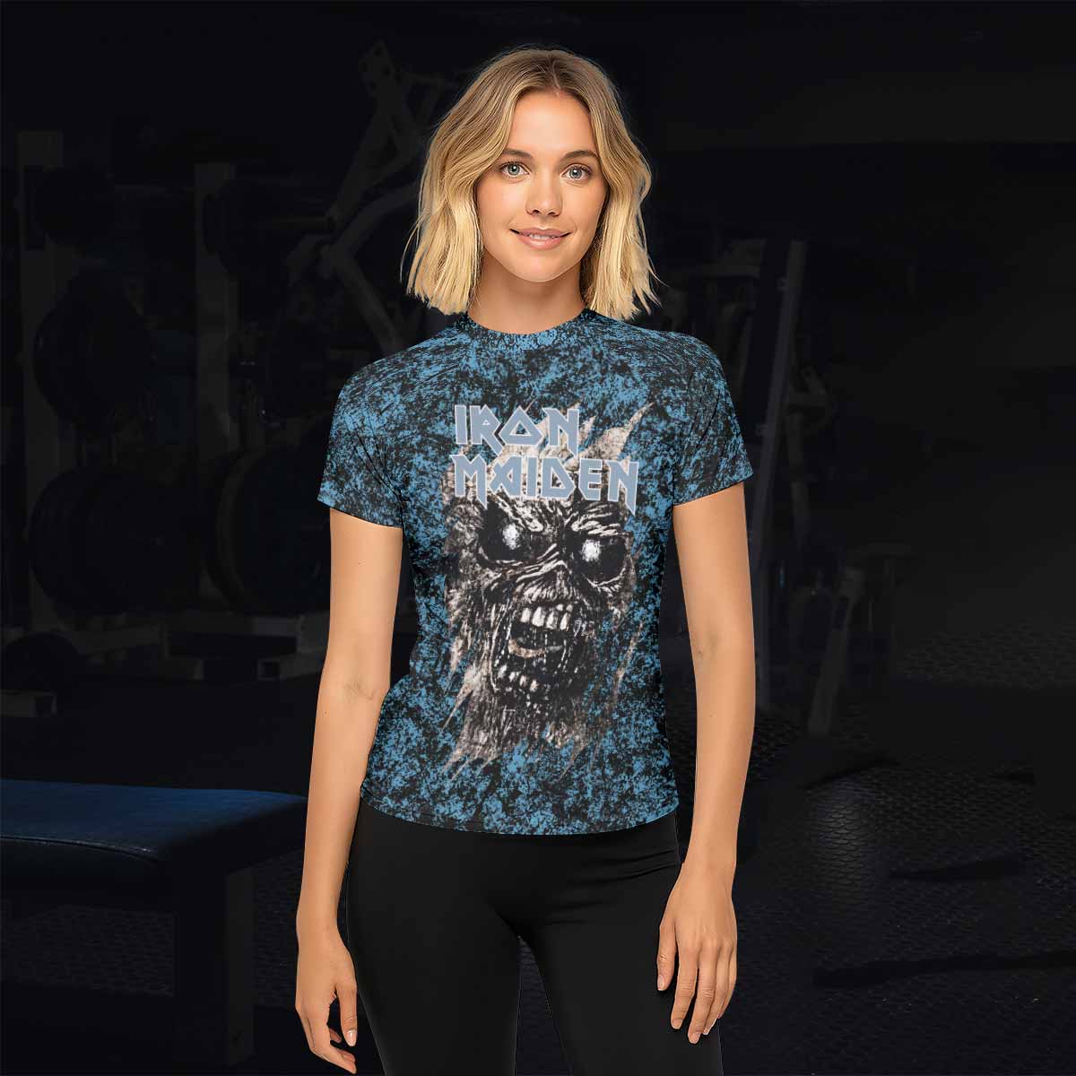 Iron Maiden Fear Reaper Eddie Women's Rash Guard Short Sleeve - lifestyle view