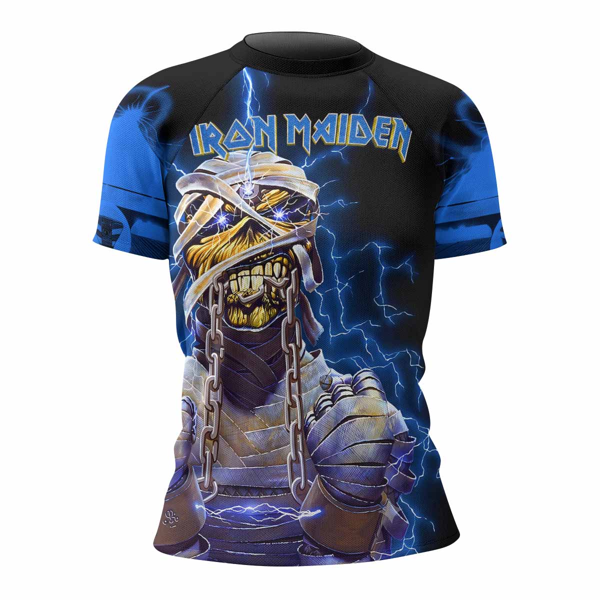 Iron Maiden Powerslave Mummy Eddie Women's Rash Guard Short Sleeve - front view mockup