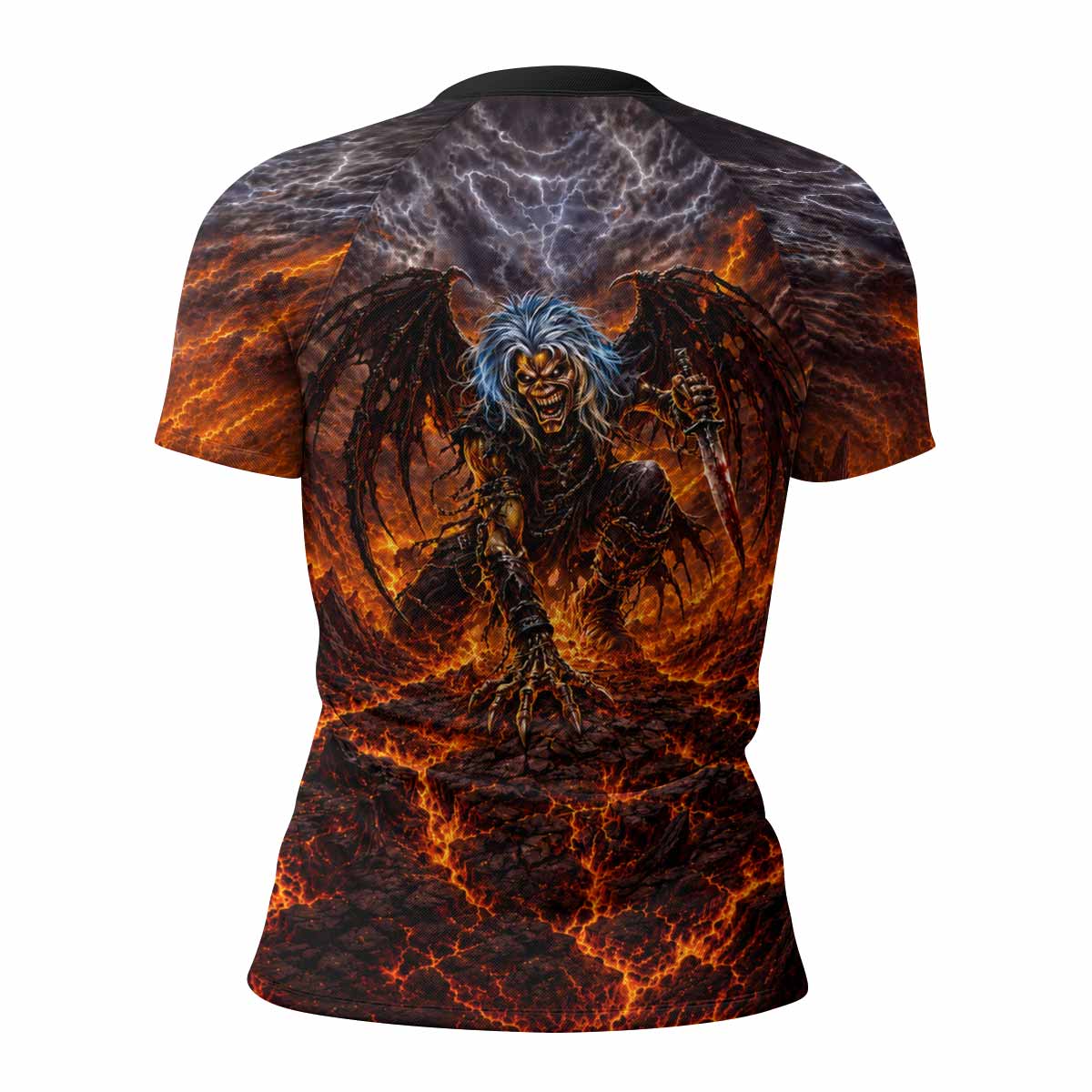 Iron Maiden The Fallen Angel Eddie Women's Rash Guard Short Sleeve - back view mockup