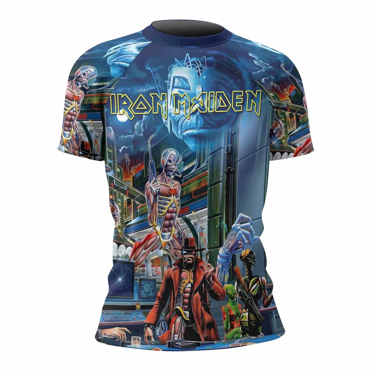 Iron Maiden Somewhere in Time Eddie Cyborg Women's Rash Guard Short Sleeve - front view mockup