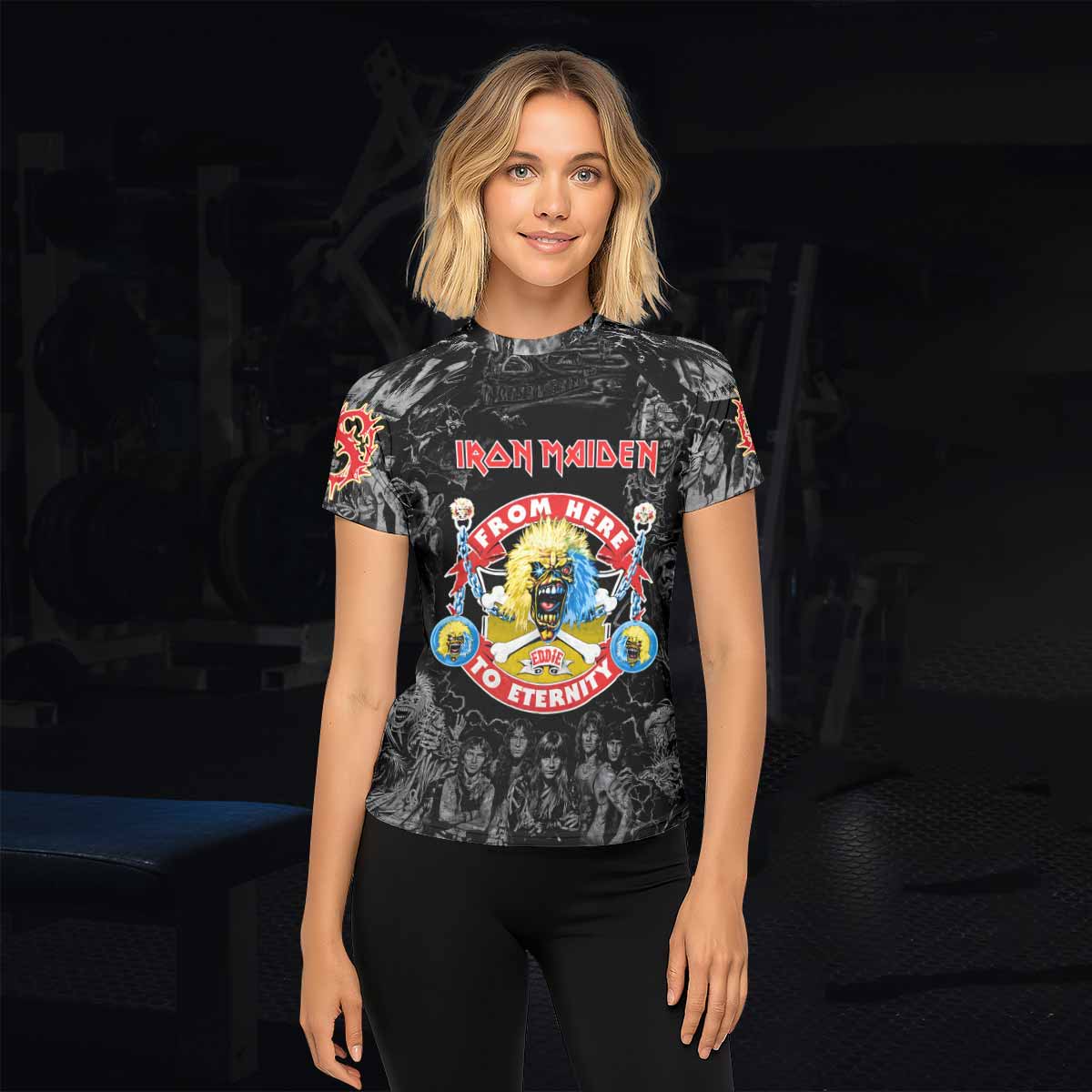 Iron Maiden From Here to Eternity Eddie Women's Rash Guard Short Sleeve - lifestyle view