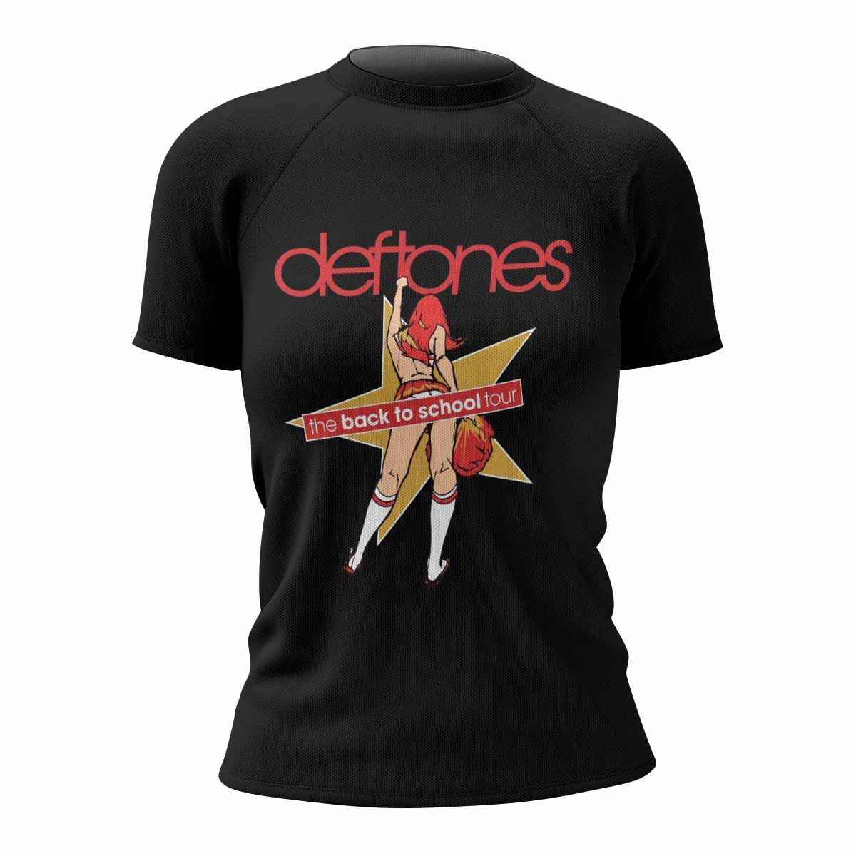 Deftones Back to School Tour Women's Rash Guard Short Sleeve - front view mockup
