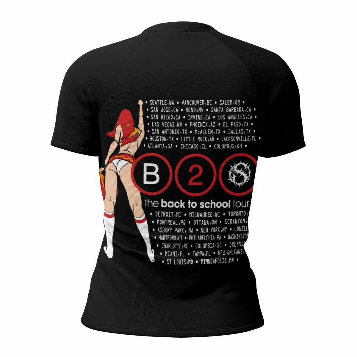 Deftones Back to School Tour Women's Rash Guard Short Sleeve - back view mockup