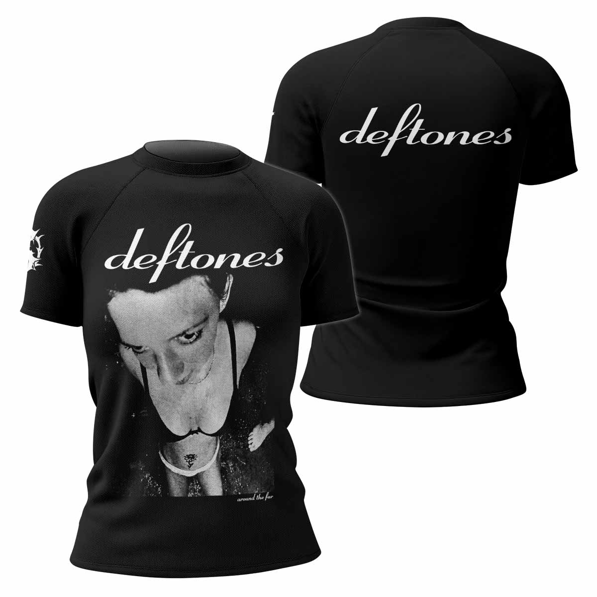Deftones Around the Fur Women's Rash Guard Short Sleeve - front and back view