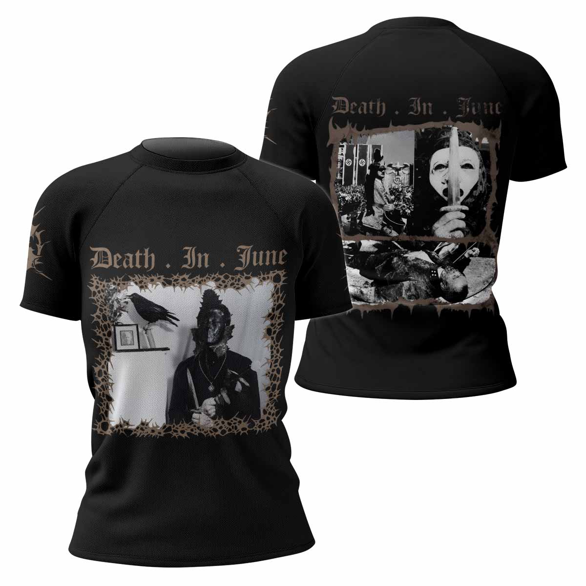 Death in June Ritual Raven Women's Rash Guard Short Sleeve - front and back view