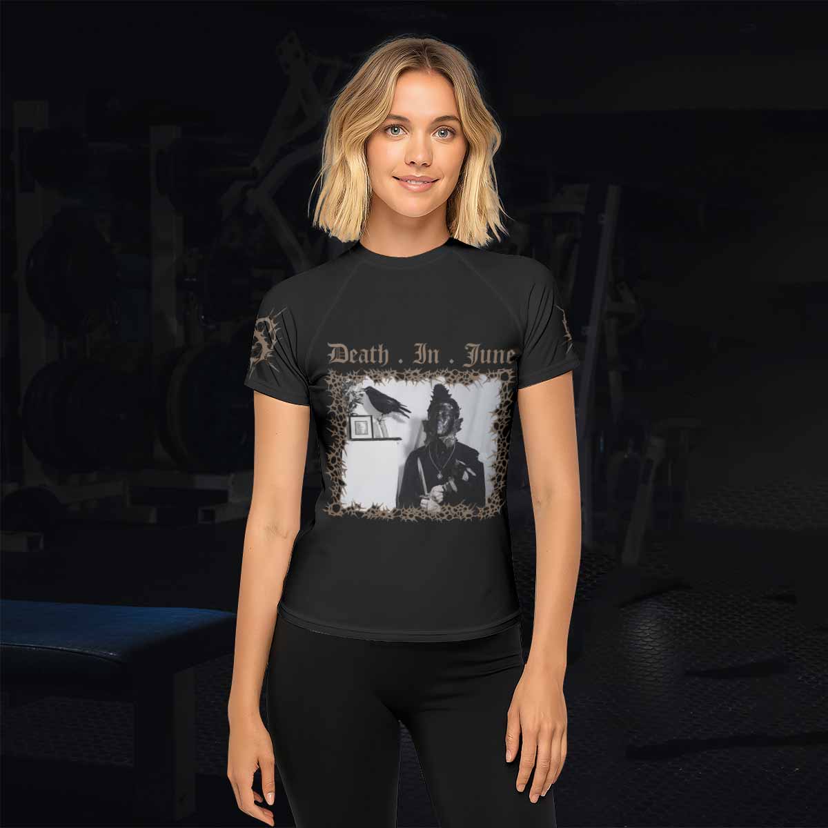Death in June Ritual Raven Women's Rash Guard Short Sleeve - lifestyle view