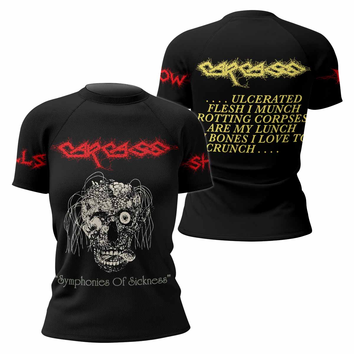 Carcass Symphonies of Sickness Women's Rash Guard Short Sleeve - front and back view