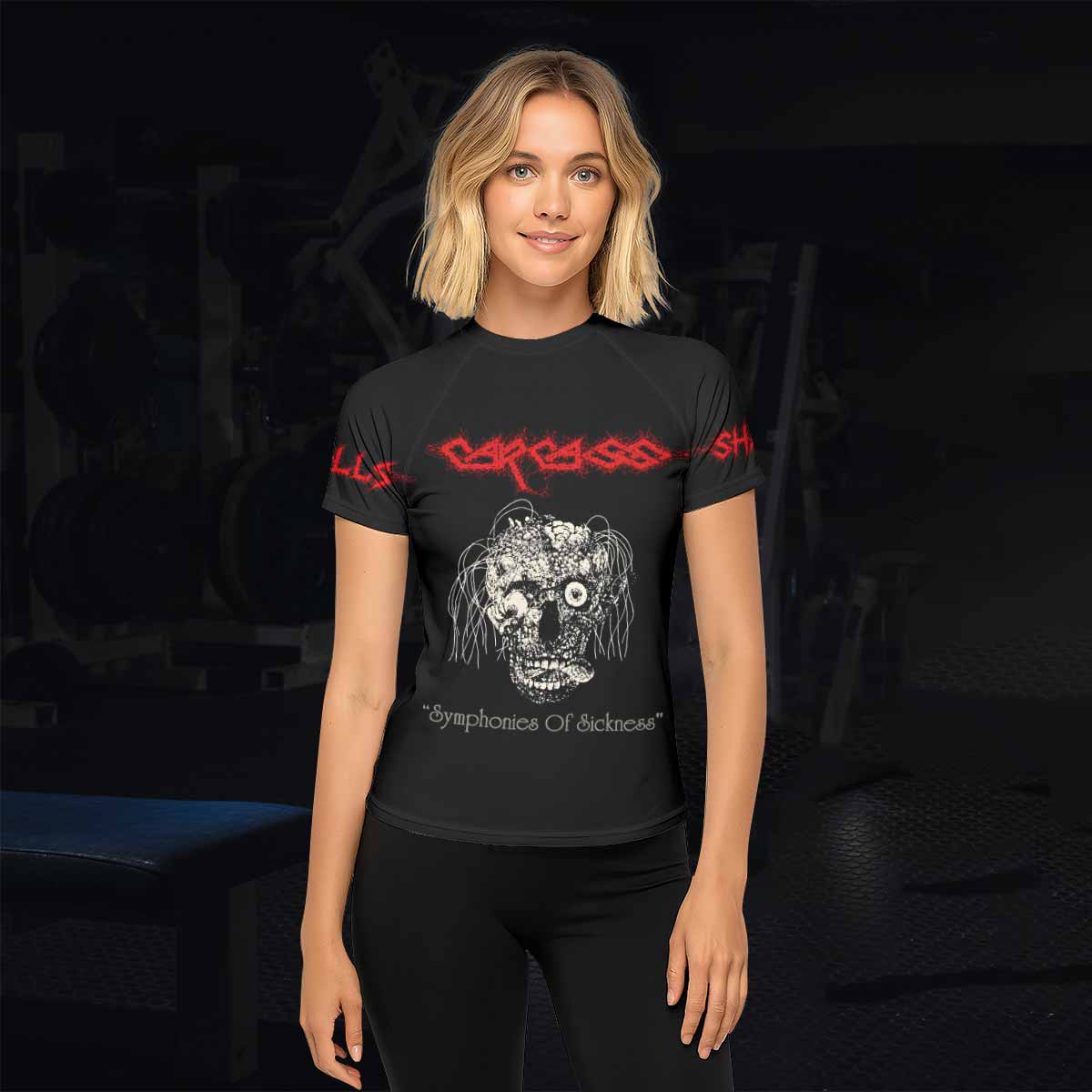 Carcass Symphonies of Sickness Women's Rash Guard Short Sleeve - lifestyle view