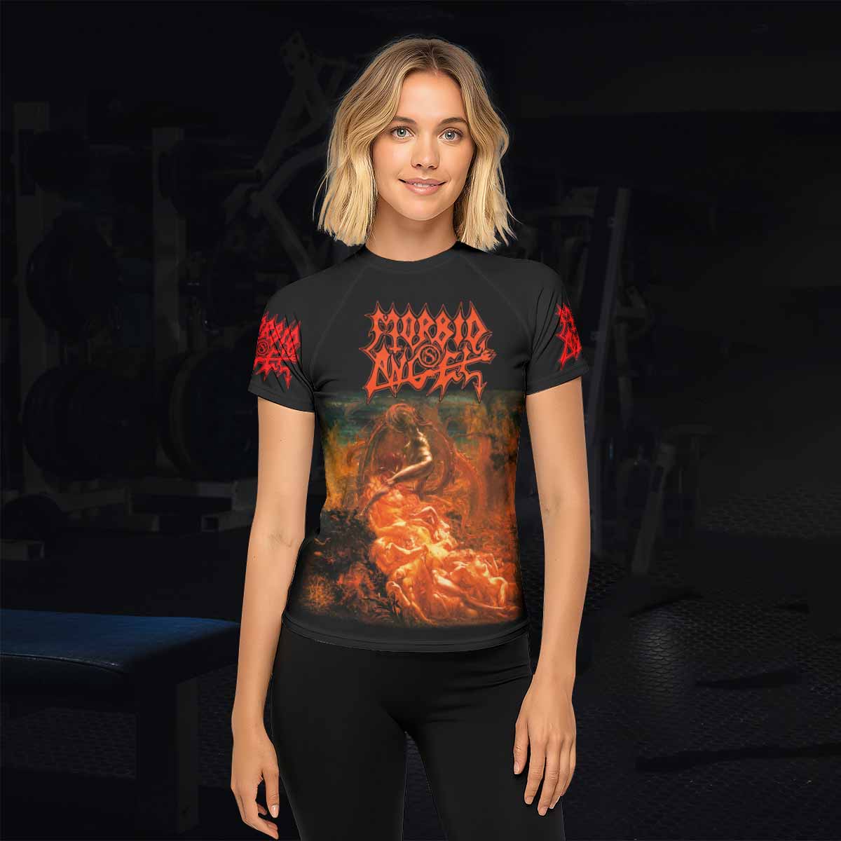 Morbid Angel Altars of Madness Women's Rash Guard Short Sleeve - lifestyle view