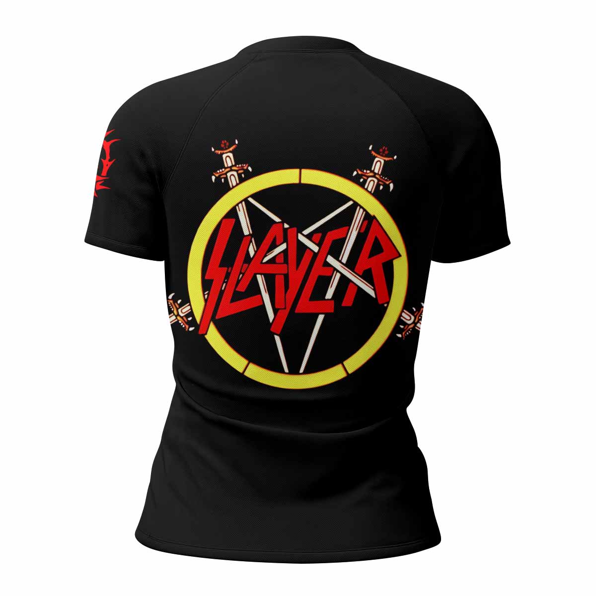 South of Heaven Slayer Women's Rash Guard Short Sleeve - back view mockup