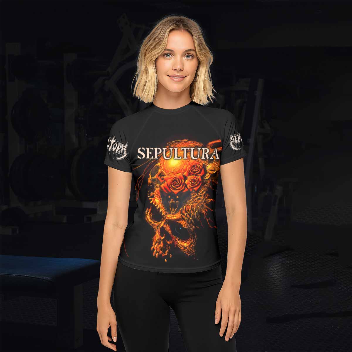 Beneath the Remains Sepultura Women's Rash Guard Short Sleeve - lifestyle view