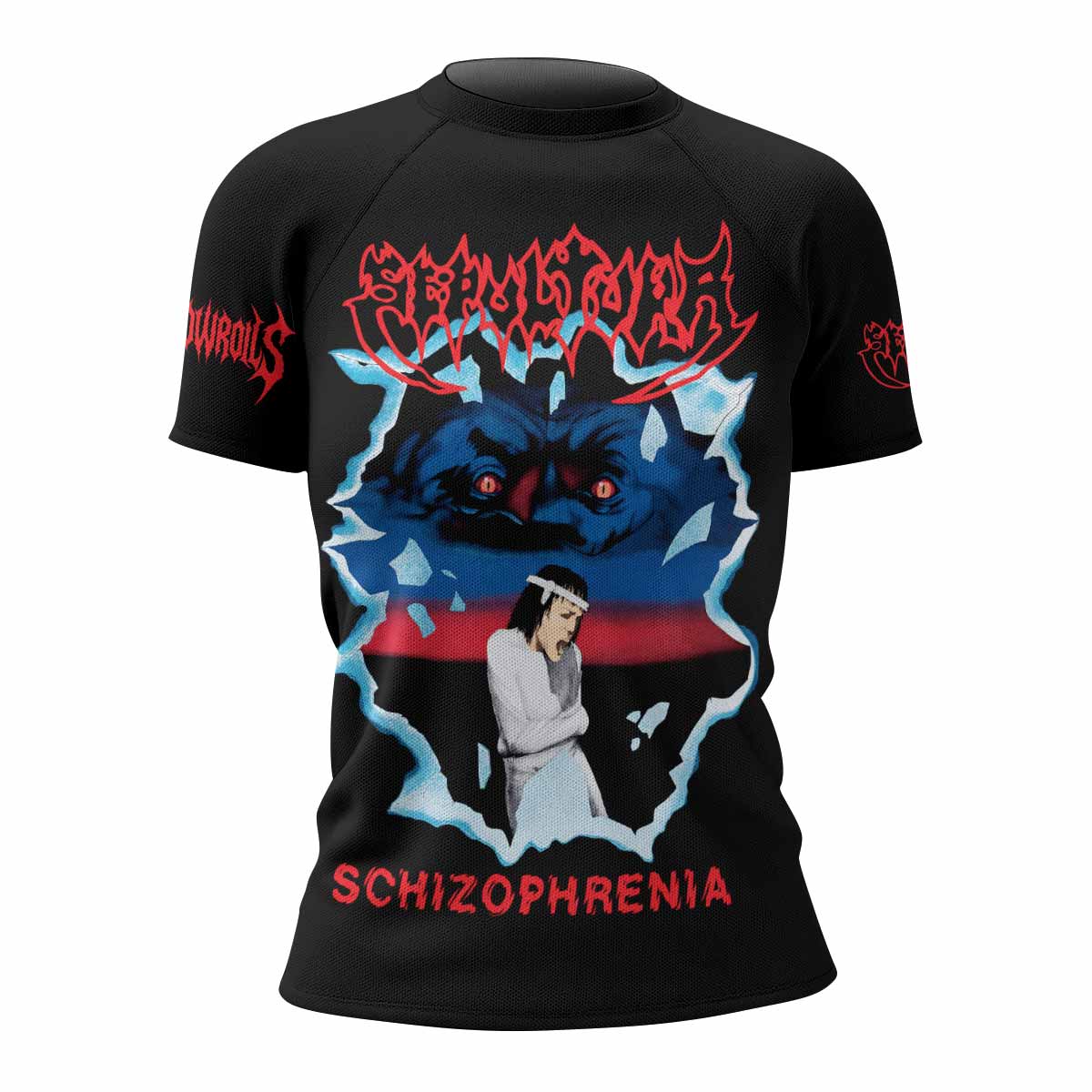 Sepultura Schizophrenia Women's Rash Guard Short Sleeve - front view mockup