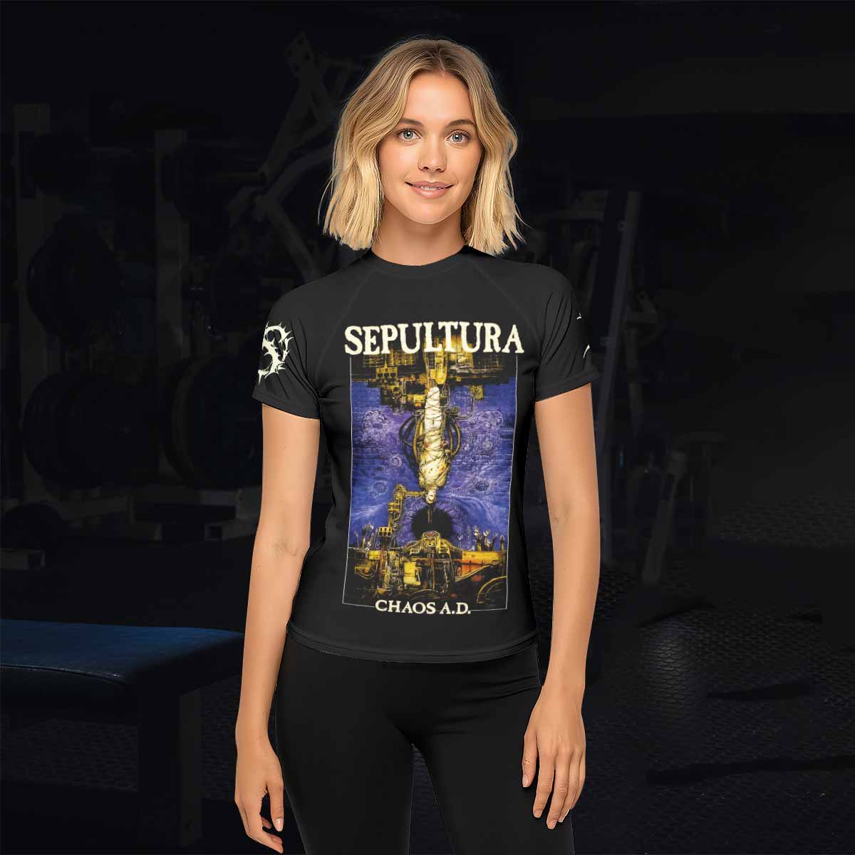 Chaos A.D. Sepultura Women's Rash Guard Short Sleeve - lifestyle view