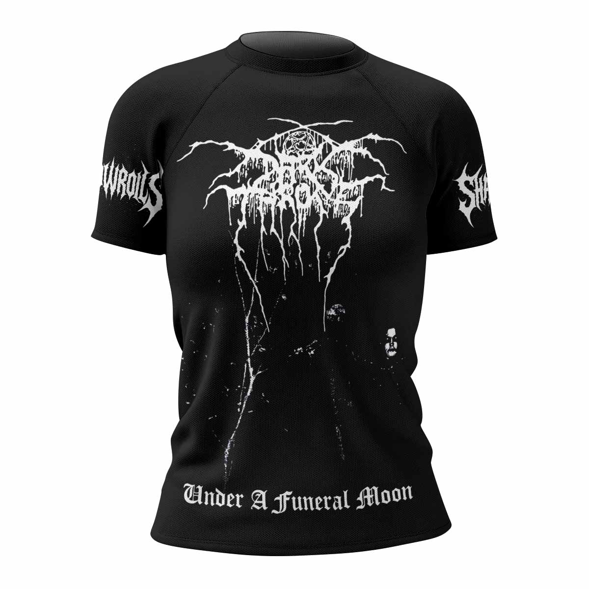 Darkthrone Under a Funeral Moon Women's Rash Guard Short Sleeve - front view mockup