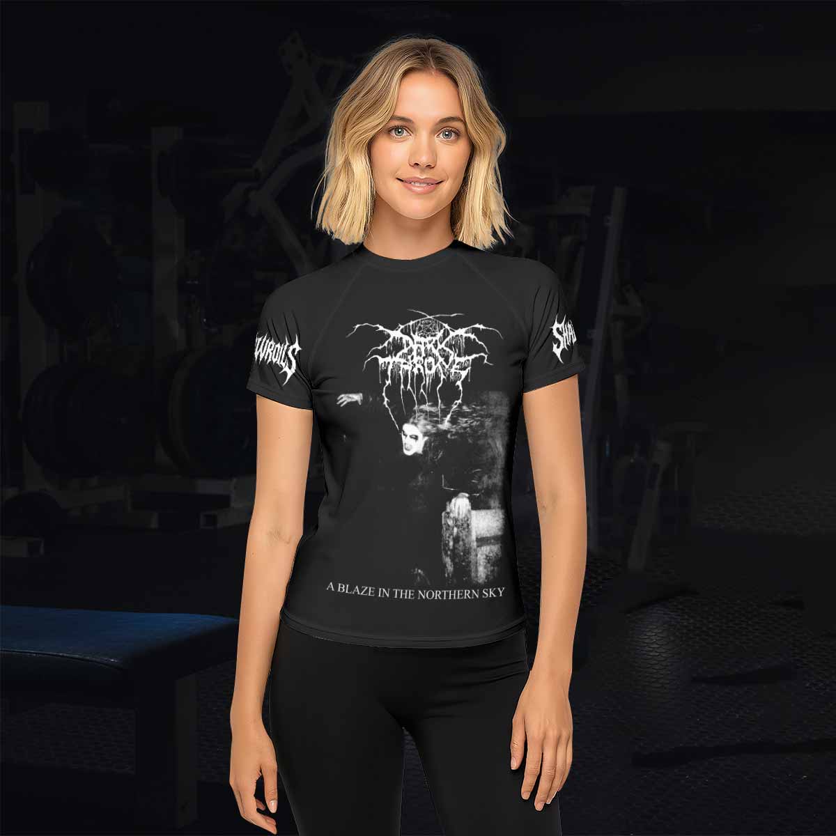 Darkthrone A Blaze in the Northern Sky Women's Rash Guard Short Sleeve - lifestyle view