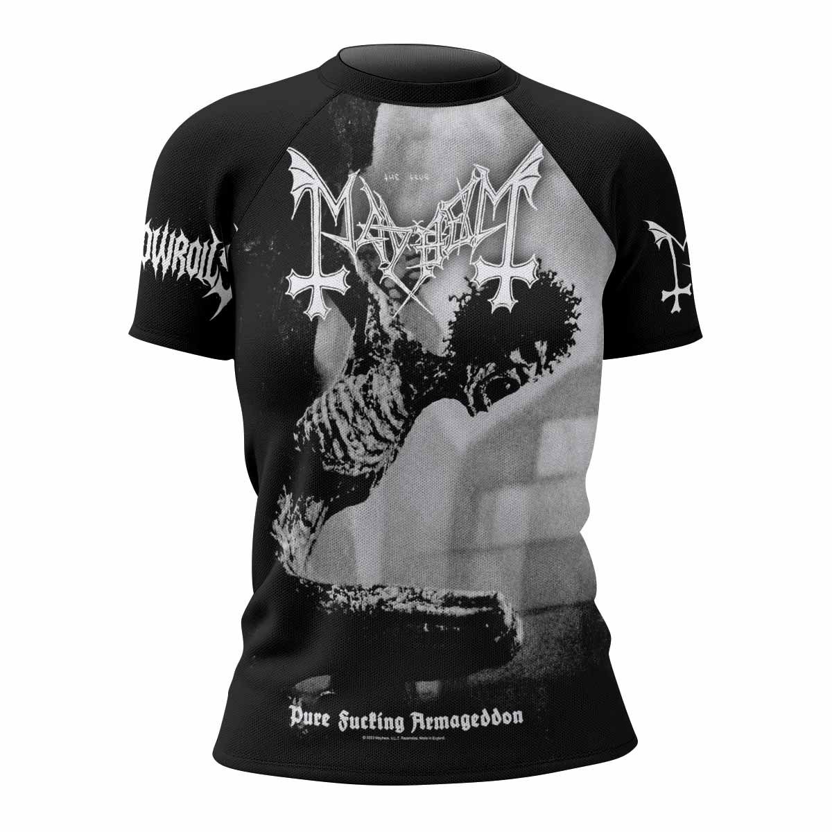 Mayhem Pure Fucking Armageddon Women's Rash Guard Short Sleeve - front view mockup