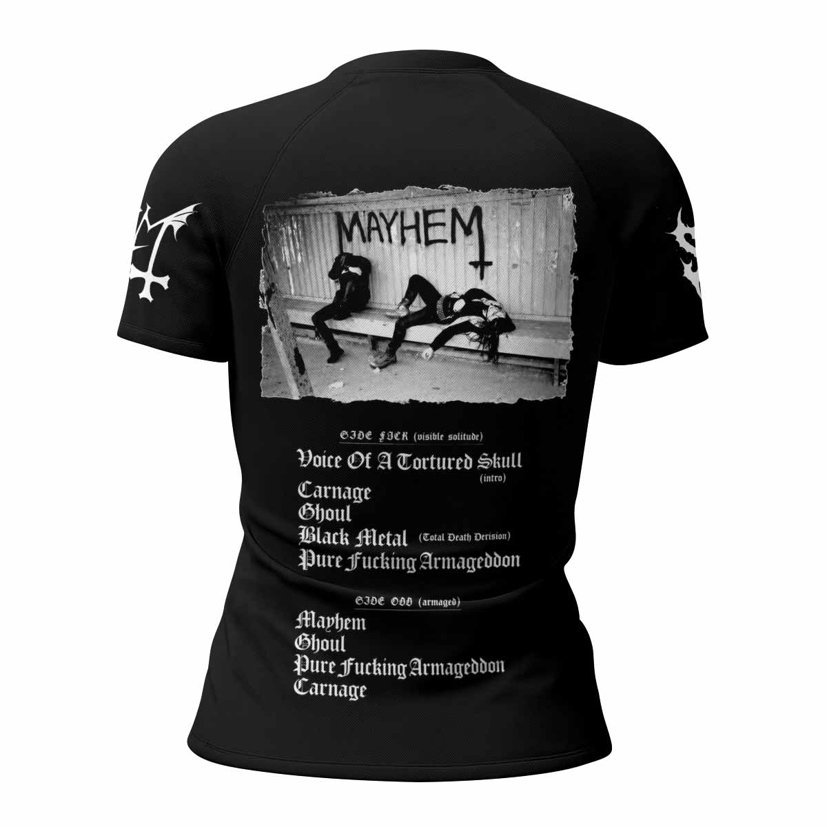Mayhem Pure Fucking Armageddon Women's Rash Guard Short Sleeve - back view mockup