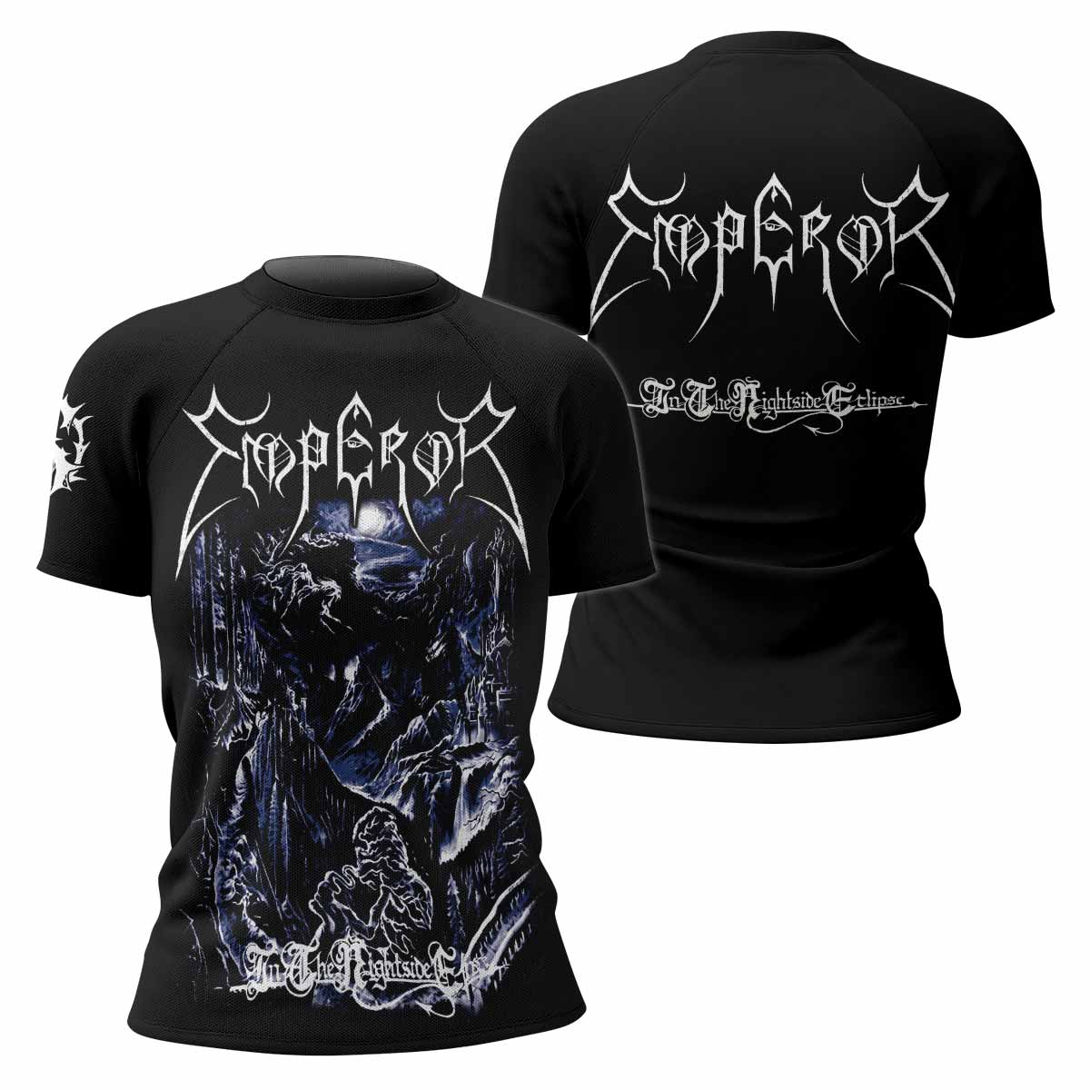 Emperor In the Nightside Eclipse Women's Rash Guard Short Sleeve - front and back view