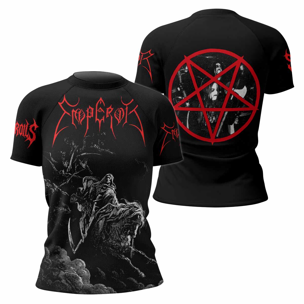 Emperor Wrath of the Tyrant Women's Rash Guard Short Sleeve - front and back view