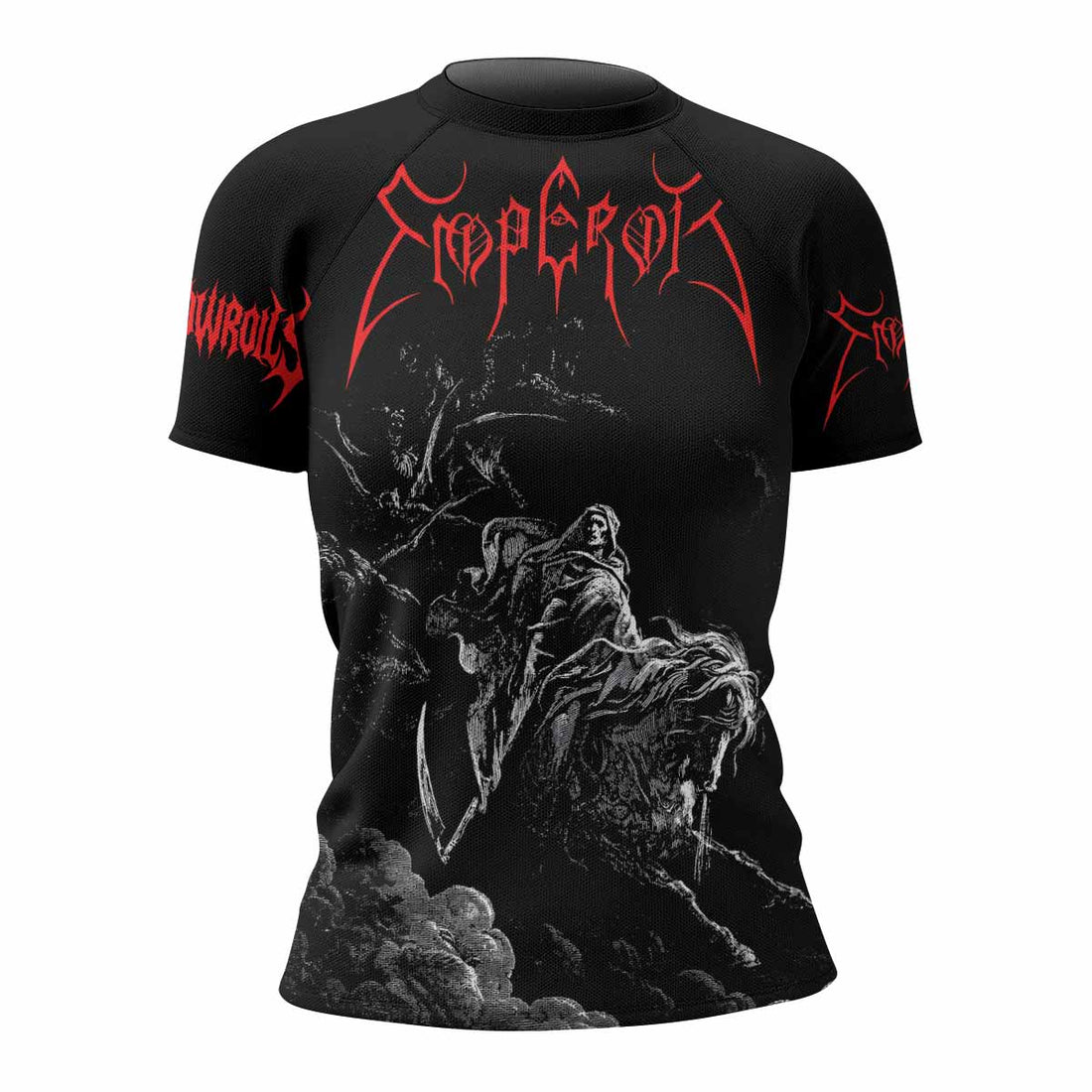 Emperor Wrath of the Tyrant Women's Rash Guard Short Sleeve - front and back view