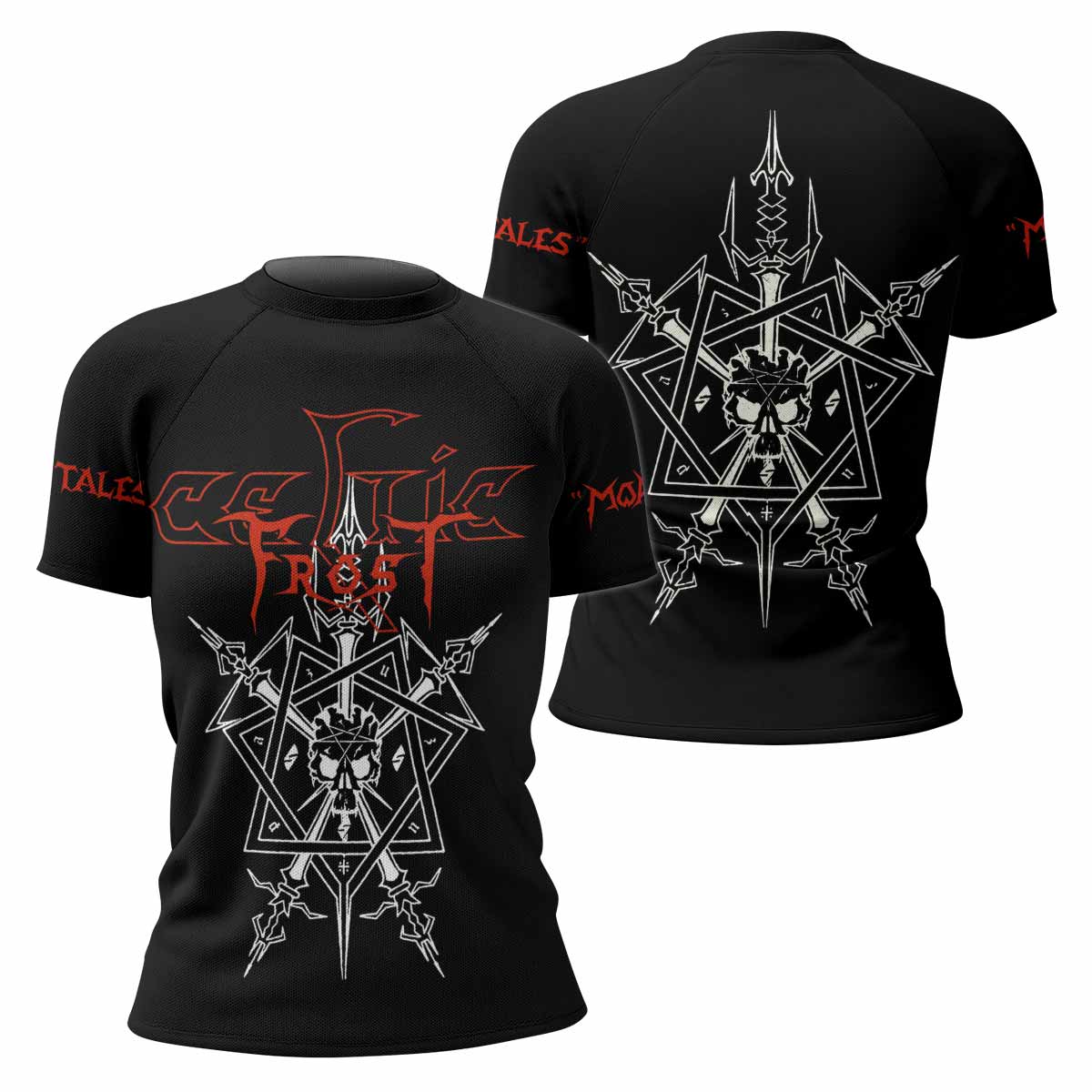 Celtic Frost Morbid Tales Sigil Women's Rash Guard Short Sleeve - front and back view