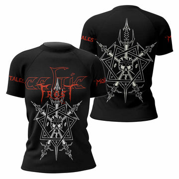Celtic Frost Morbid Tales Sigil Women's Rash Guard Short Sleeve - front and back view