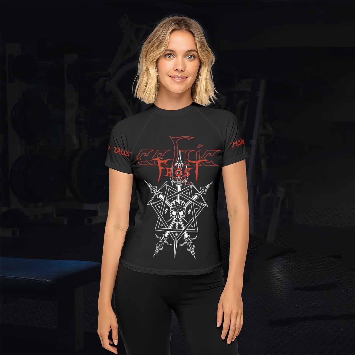 Celtic Frost Morbid Tales Sigil Women's Rash Guard Short Sleeve - lifestyle view
