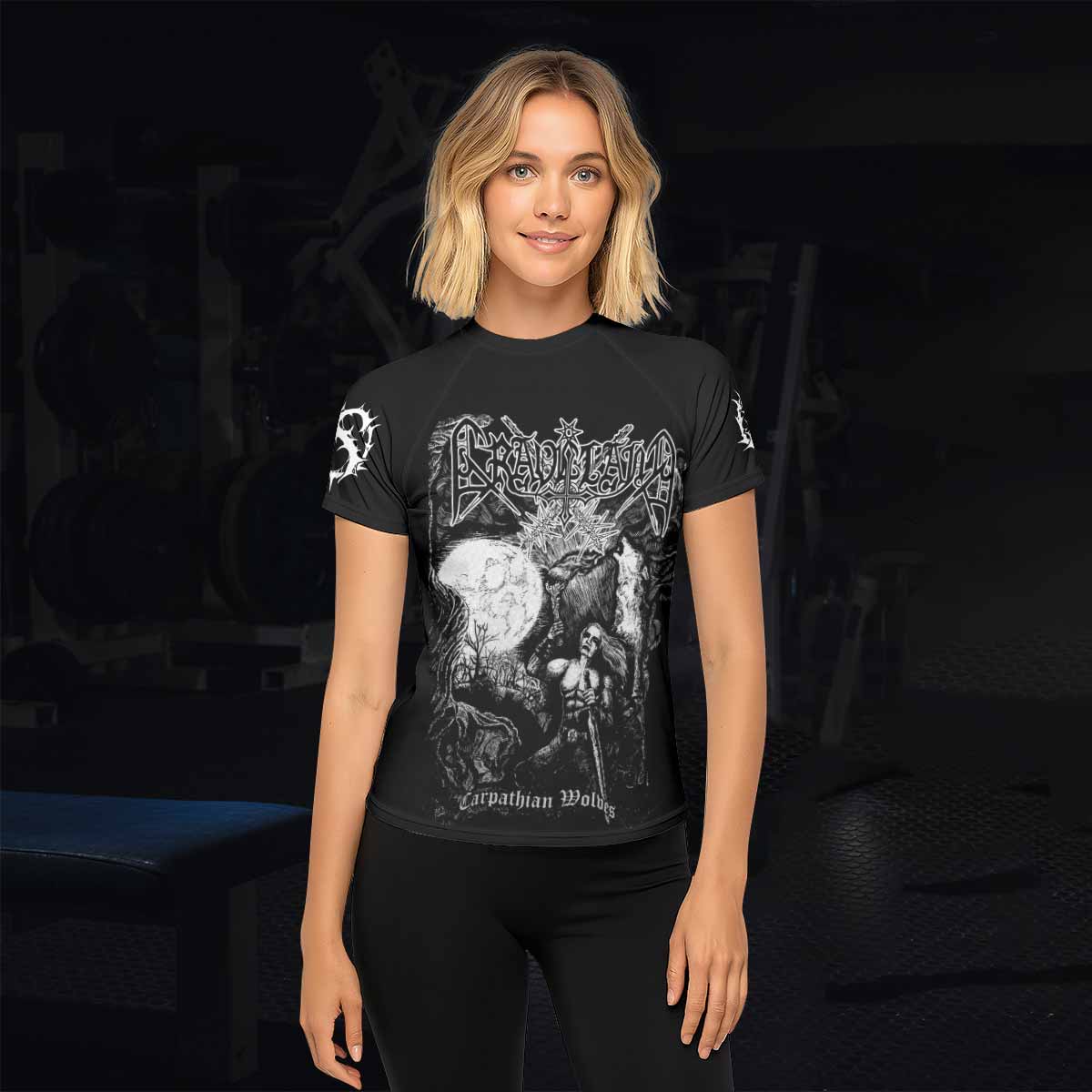Graveland Carpathian Wolves Women's Rash Guard Short Sleeve - lifestyle view