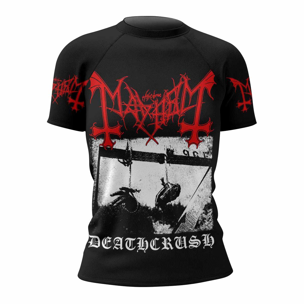 Mayhem Deathcrush No Fun No Core No Mosh No Trends Women's Rash Guard Short Sleeve - front view mockup