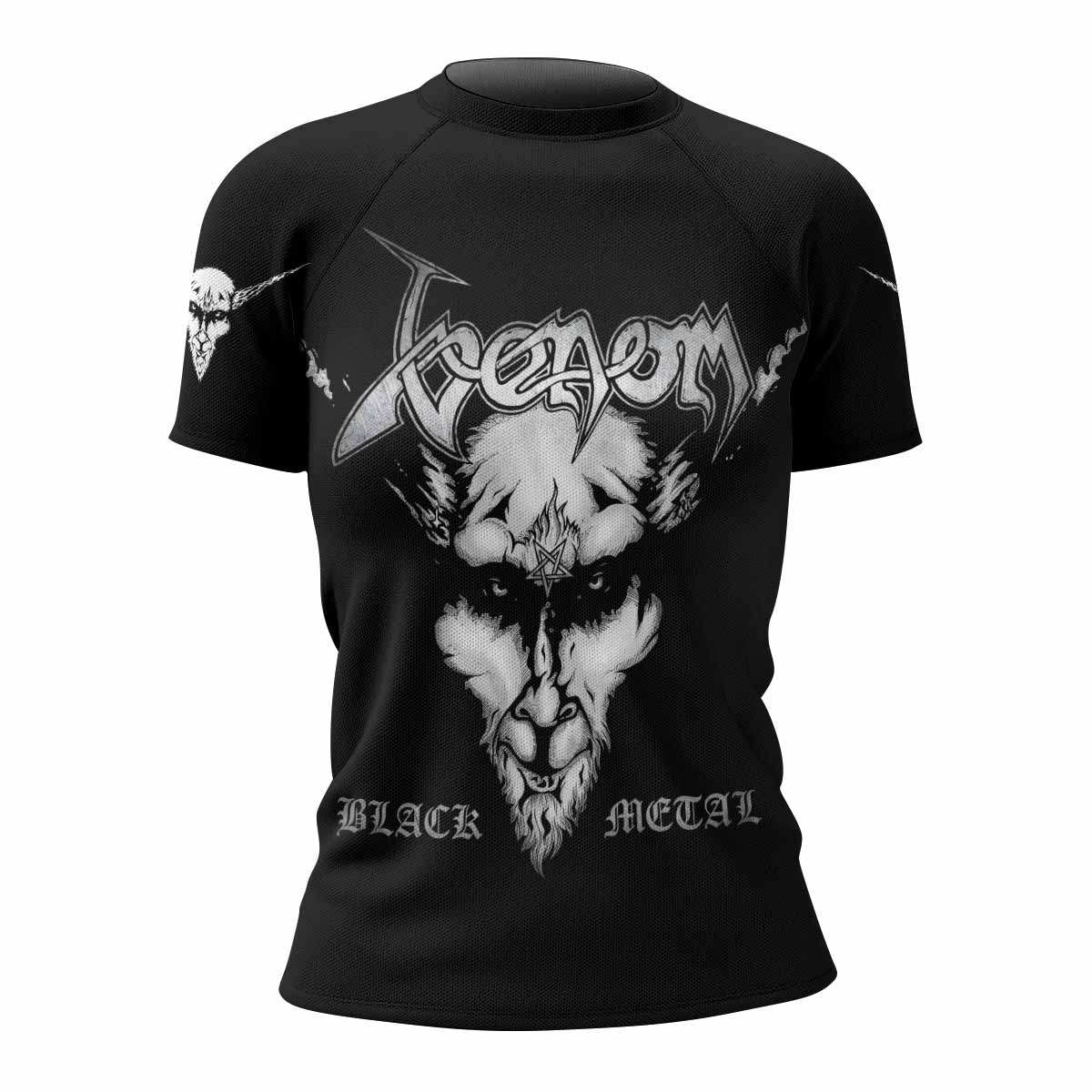 Venom Black Metal Goat Sigil Women's Rash Guard Short Sleeve - front view mockup
