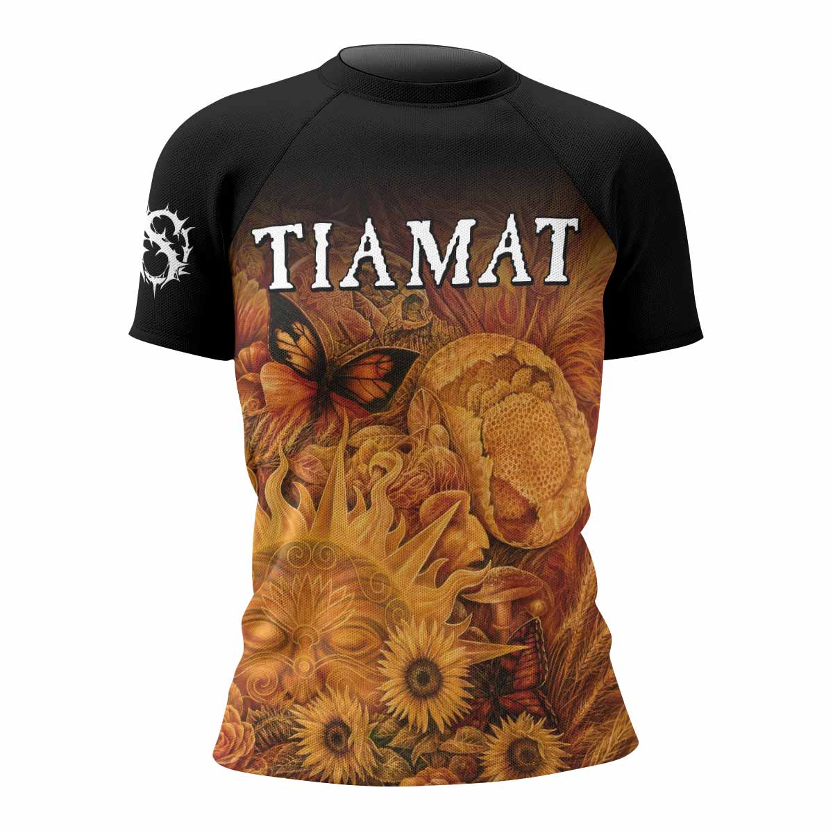 Tiamat Spiritual Sun Women's Rash Guard Short Sleeve - front view mockup