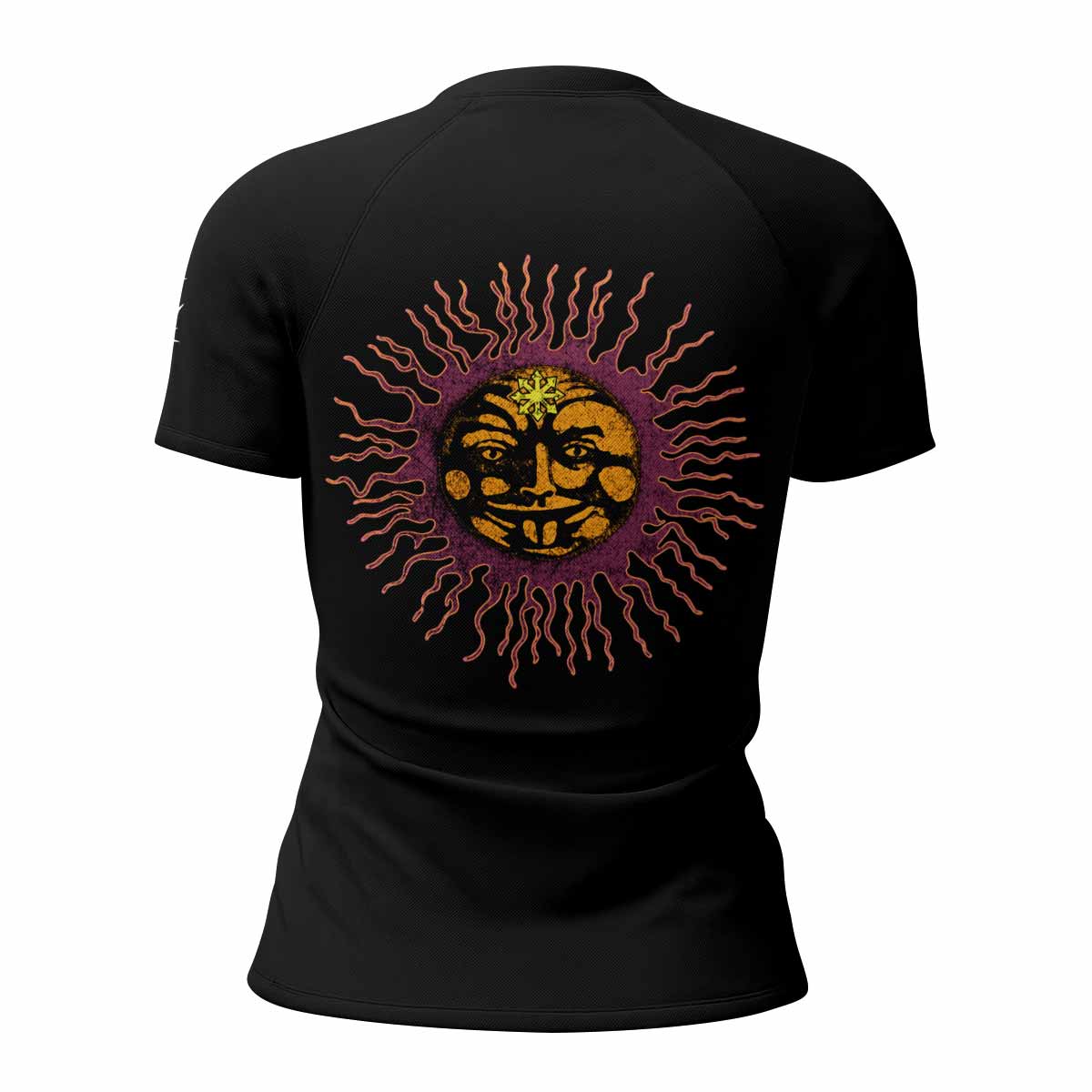 Tiamat Spiritual Sun Women's Rash Guard Short Sleeve - back view mockup