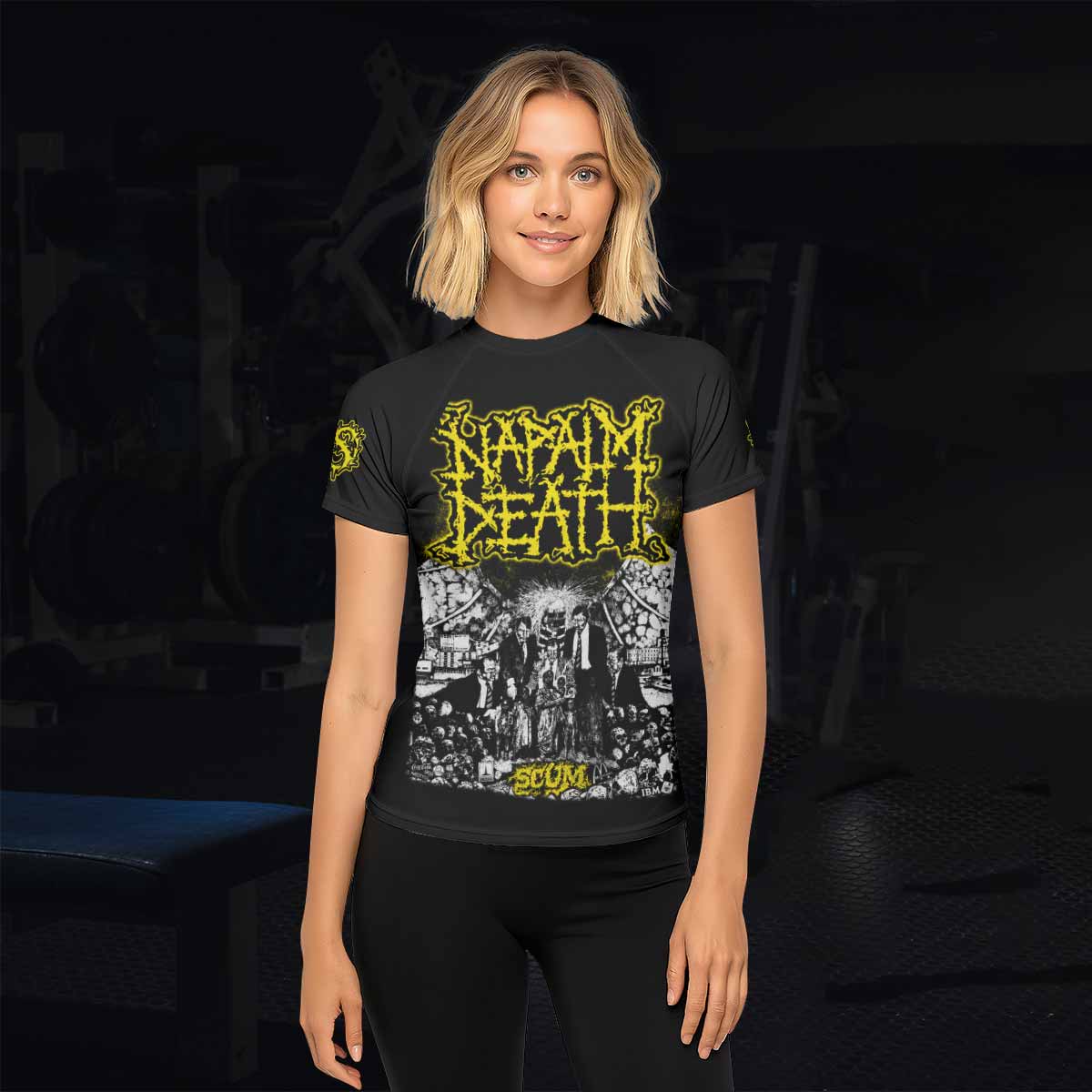 Napalm Death Scum Women's Rash Guard Short Sleeve - lifestyle view