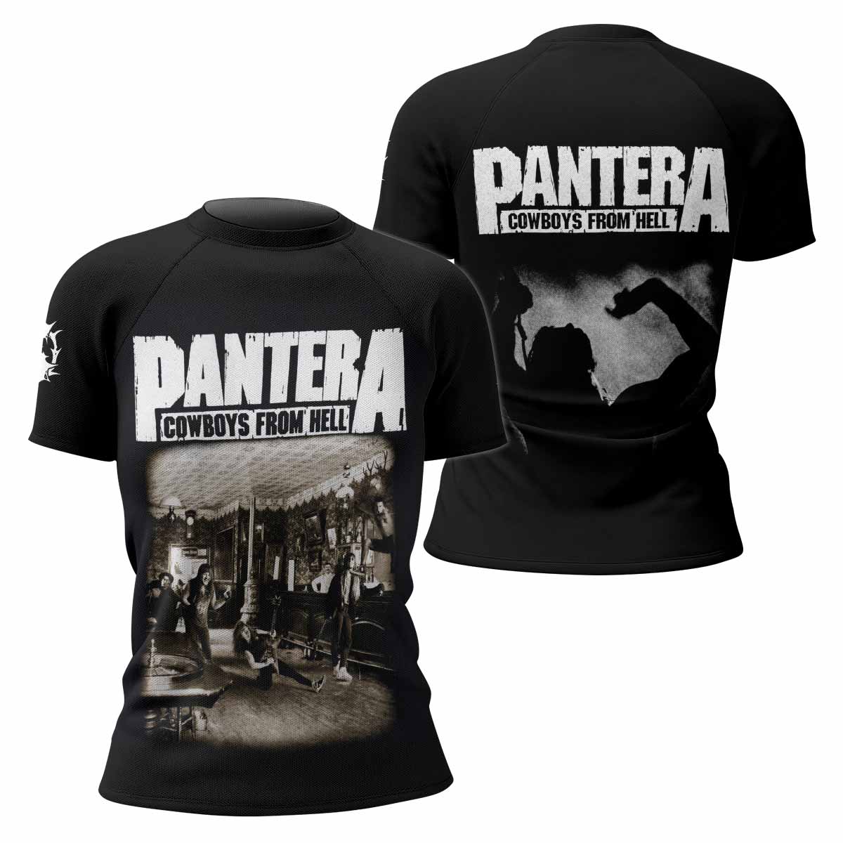 Cowboys from Hell Pantera Women's Rash Guard Short Sleeve - front and back view