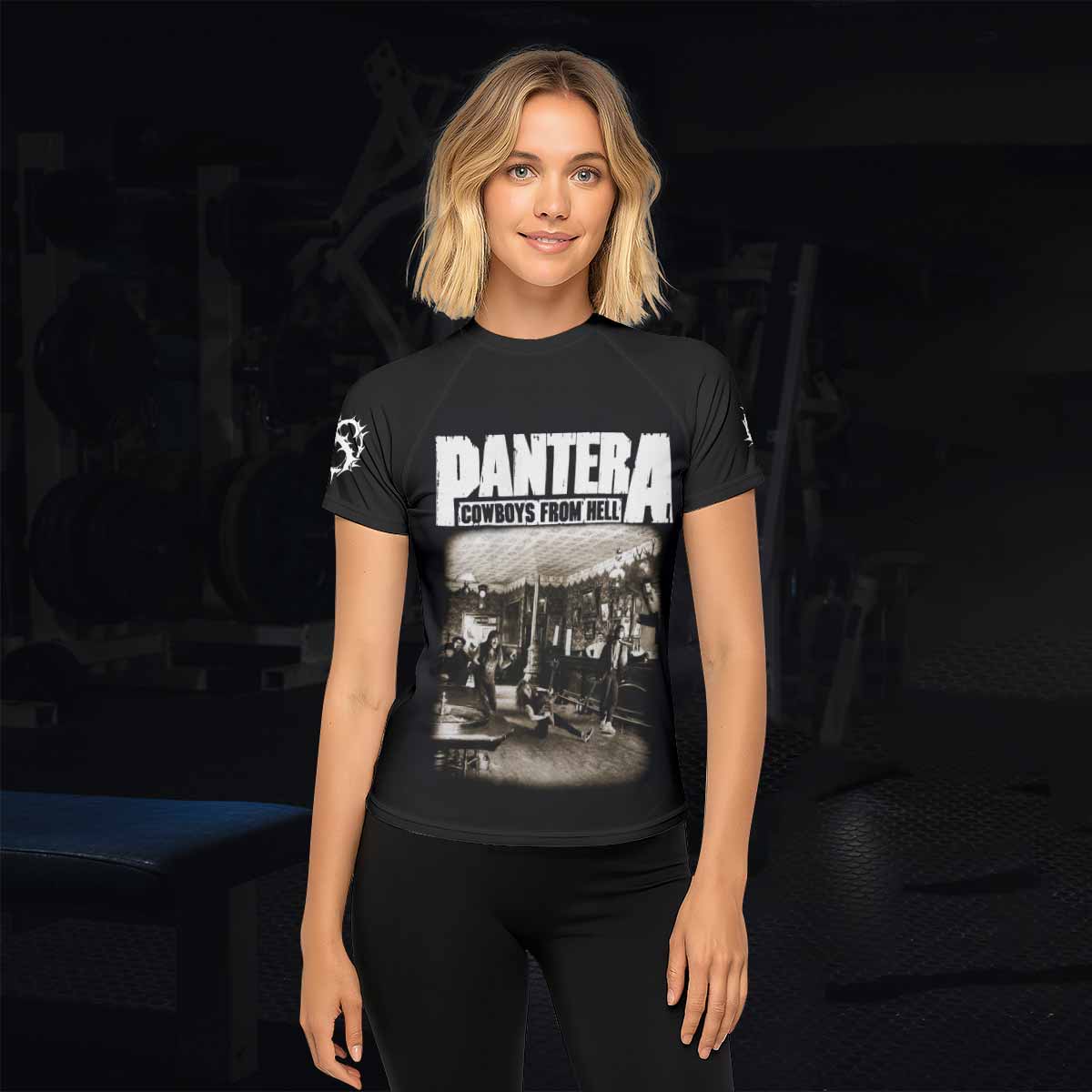 Cowboys from Hell Pantera Women's Rash Guard Short Sleeve - lifestyle view