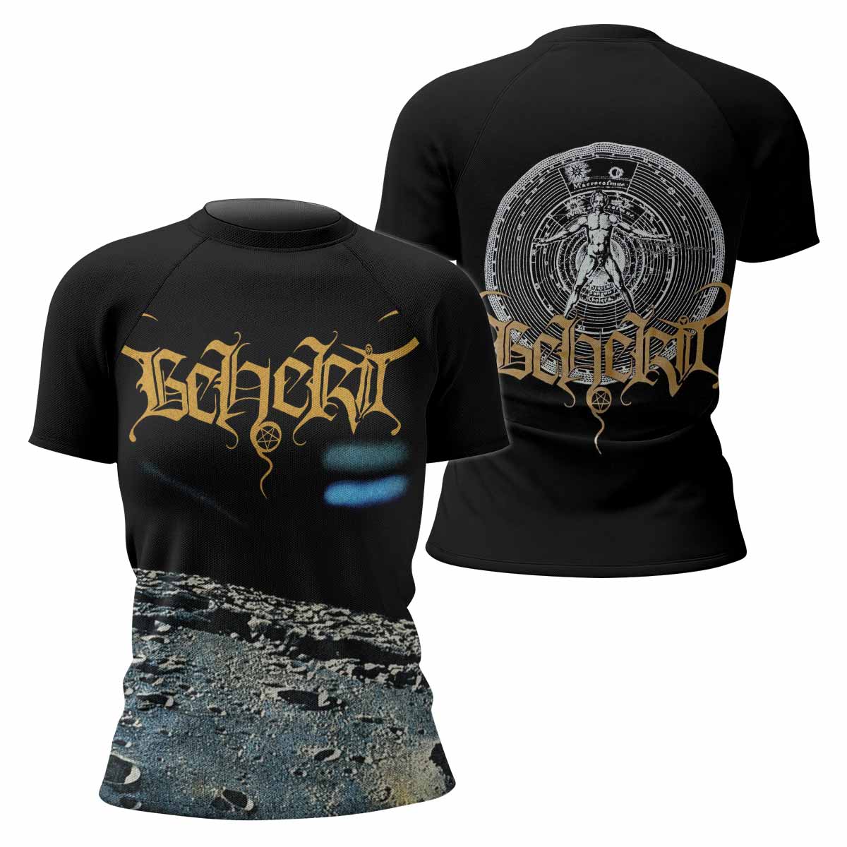 Beherit Drawing Down the Moon Women's Rash Guard Short Sleeve - front and back view