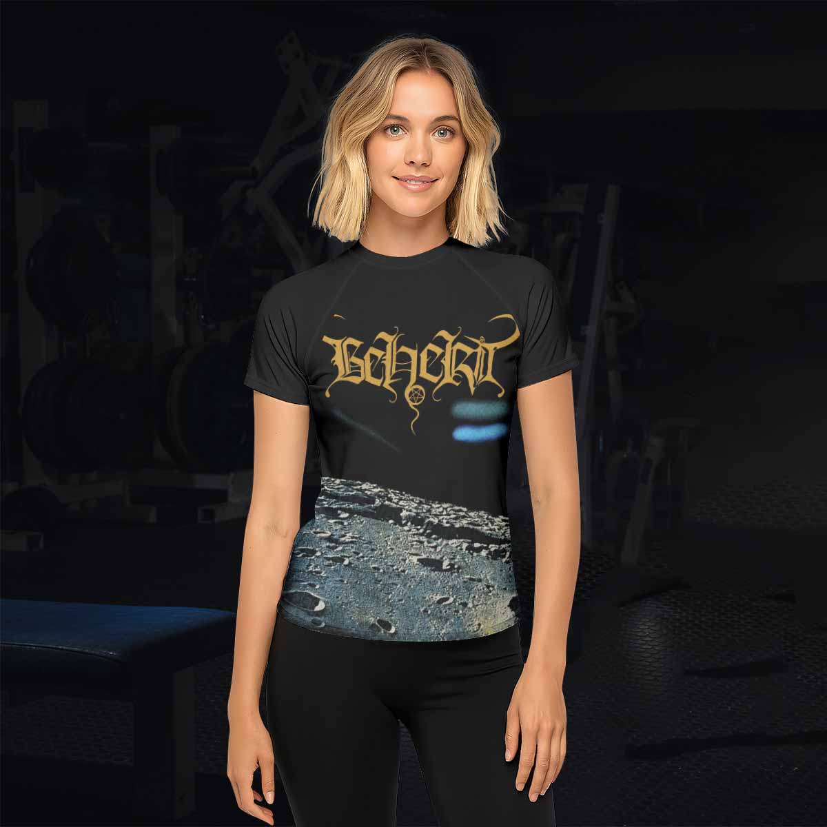 Beherit Drawing Down the Moon Women's Rash Guard Short Sleeve - lifestyle view
