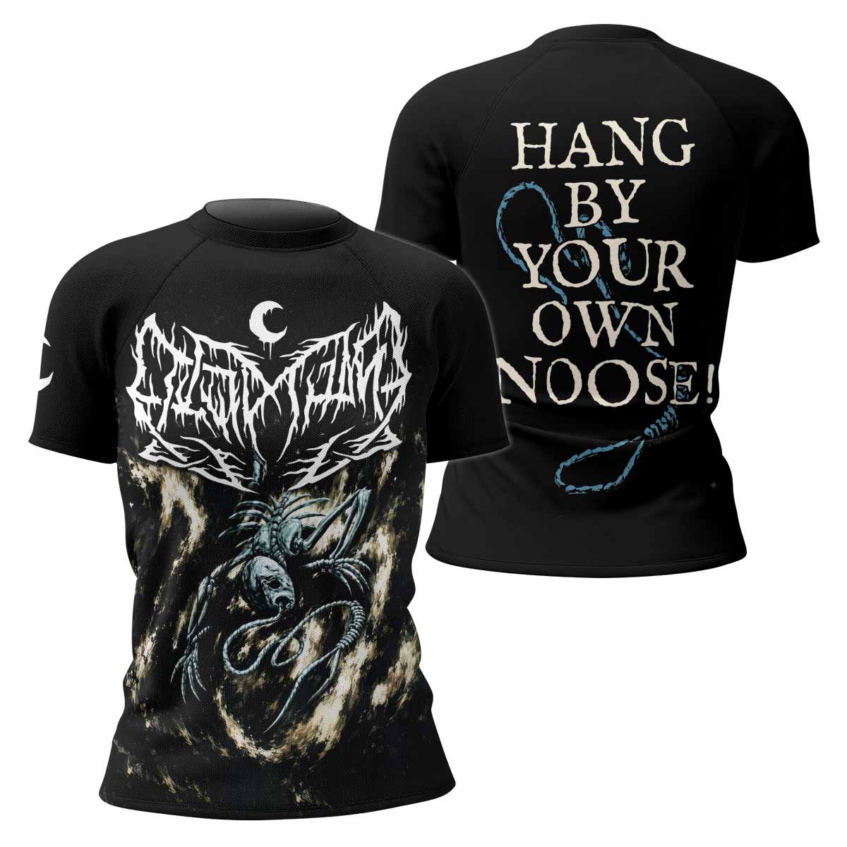 Leviathan A Silhouette in Splinters Women's Rash Guard Short Sleeve - front and back view