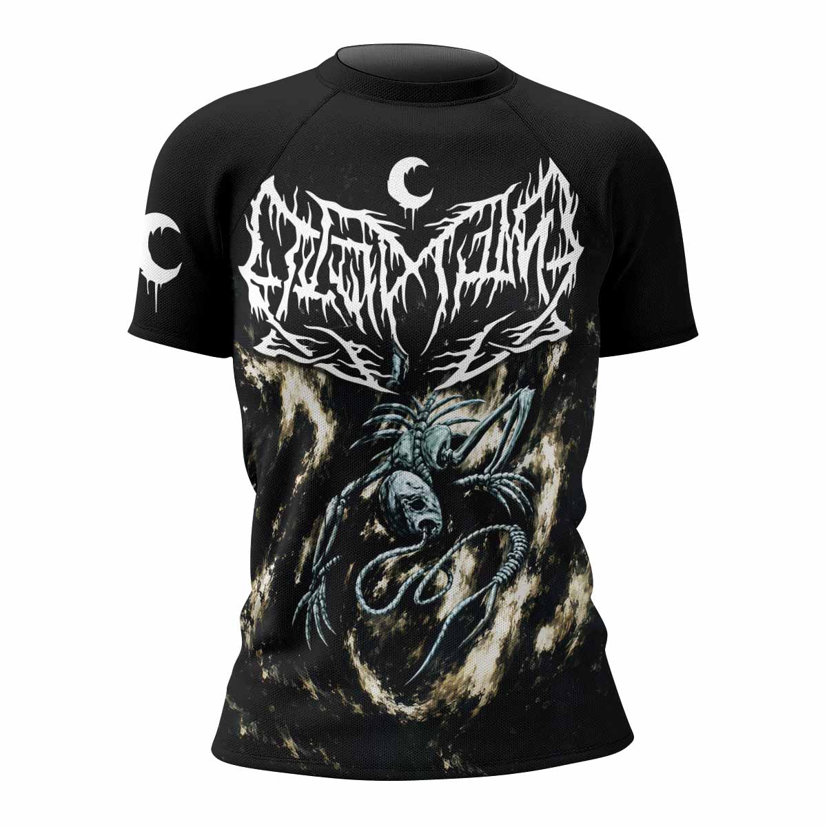 Leviathan A Silhouette in Splinters Women's Rash Guard Short Sleeve - front view mockup