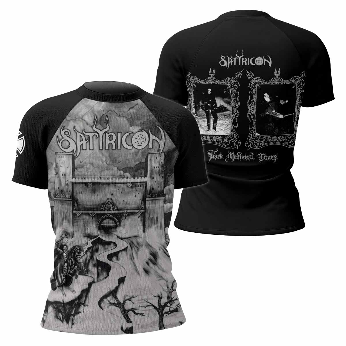 Satyricon Dark Medieval Times Women's Rash Guard Short Sleeve - front and back view