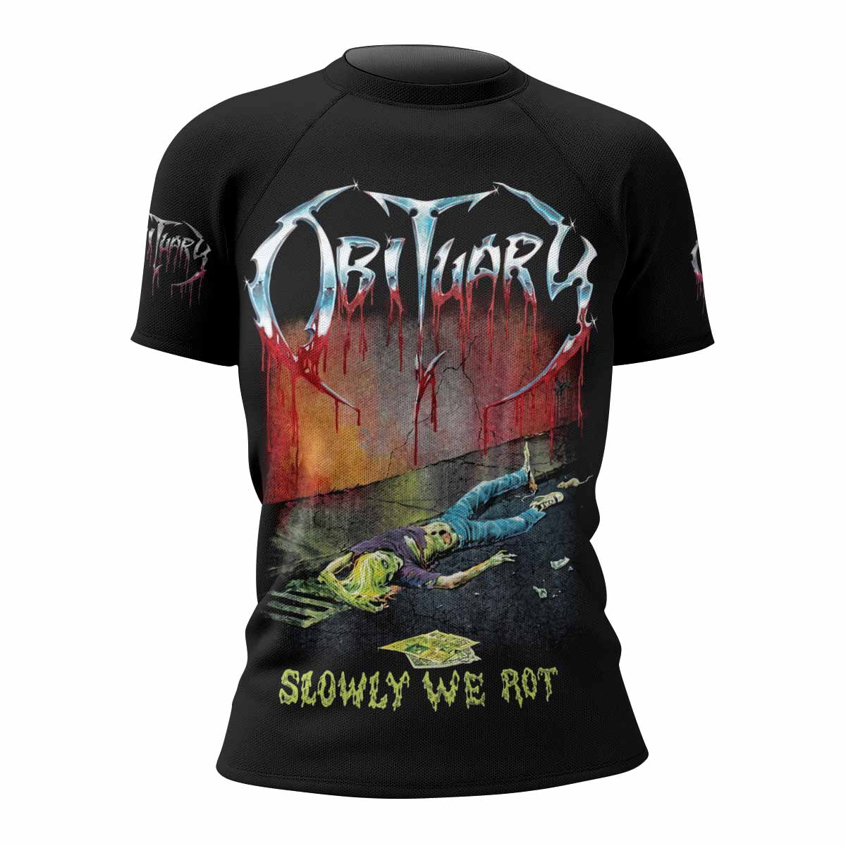 Obituary Slowly We Rot Women's Rash Guard Short Sleeve - front view mockup