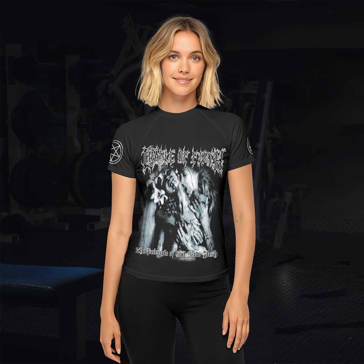 Cradle of Filth The Principle of Evil Made Flesh Women's Rash Guard Short Sleeve - lifestyle view