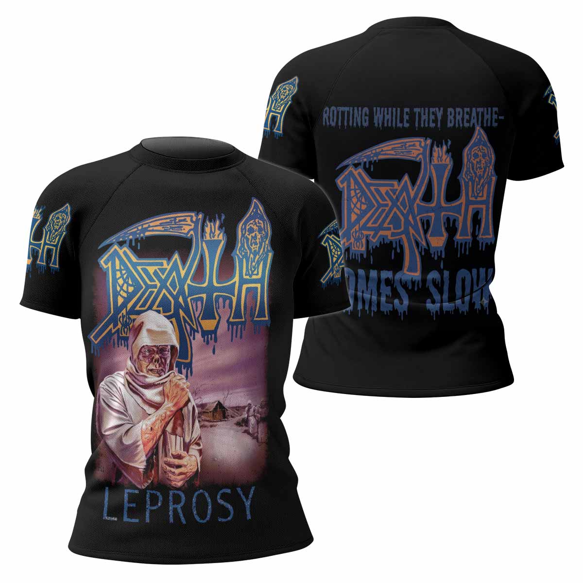 Death Leprosy Women's Rash Guard Short Sleeve - front and back view