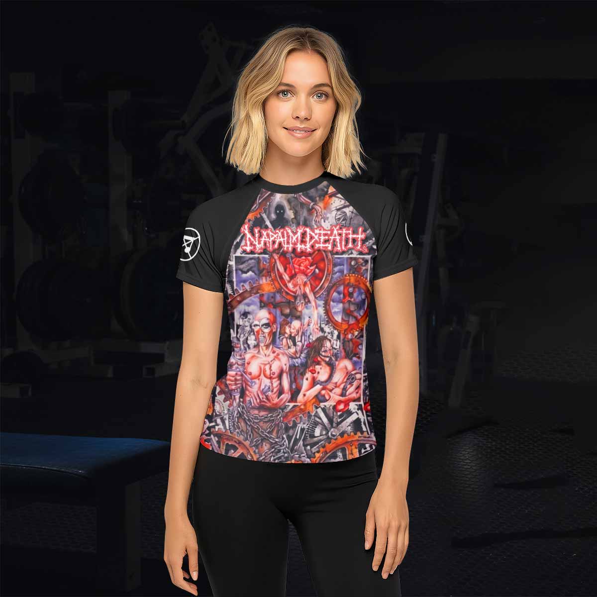Napalm Death Utopia Banished Women's Rash Guard Short Sleeve - lifestyle view