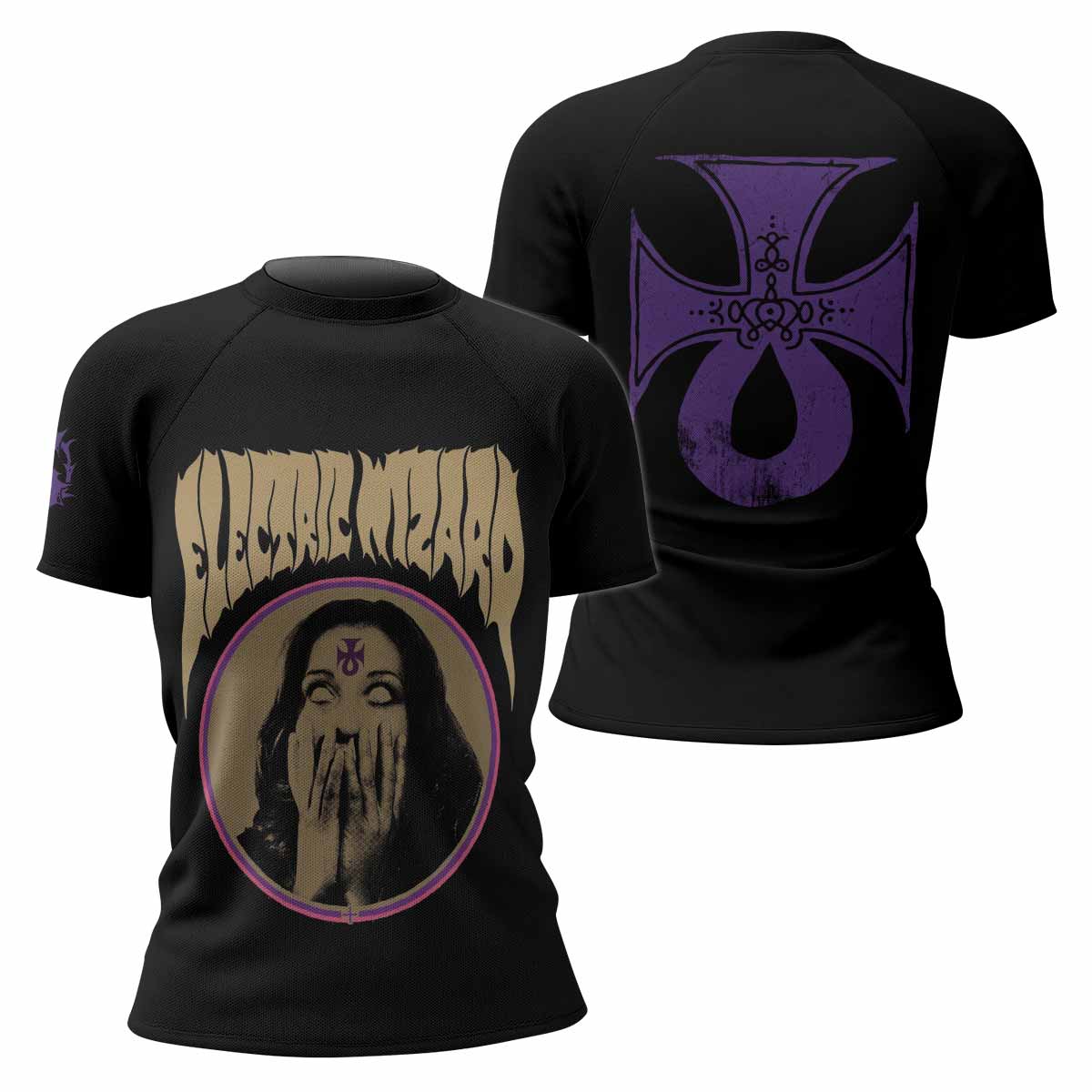 Electric Wizard Let Us Prey Women's Rash Guard Short Sleeve - front and back view